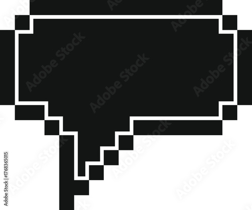 Black pixelated speech bubble pointing downwards, symbolizing negative feedback or disapproval in digital communication