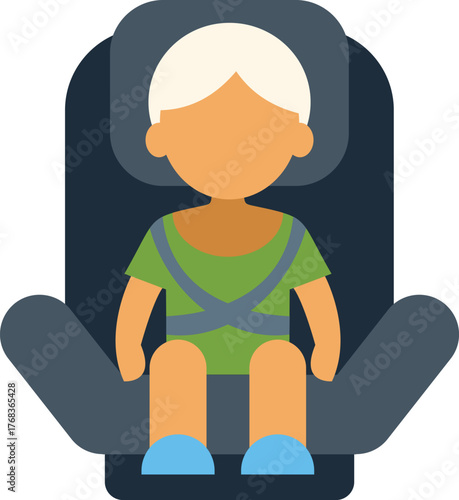 Toddler sitting in a car seat, wearing a seatbelt, ensuring safety during travel