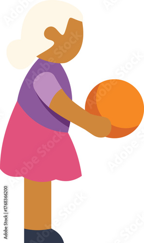 Senior woman enjoying playful activity with an orange ball, embodying active aging and a vibrant lifestyle