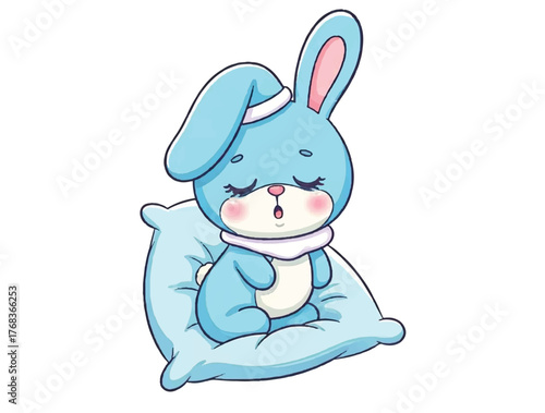 Sleepy Bunny with a pillow pure white background.