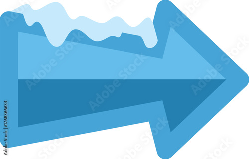 Melting snow is covering a blue arrow pointing to the right side