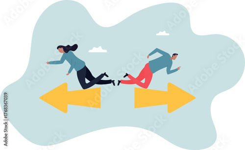 Different individual way, different business direction or team conflict, opposite decision.about a man and his life.