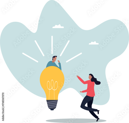 Bright idea to solve problem, business team brainstorm or thinking about new innovative idea, creativity or imagination.about a man and his life.