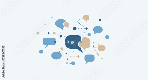 Communication Network Concept with Speech Bubbles and Connected Dots Represents Social Media