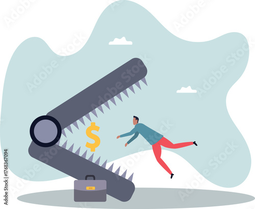 Financial money trap, risk in investment, ponzi scheme or business pitfall.about a man and his life.