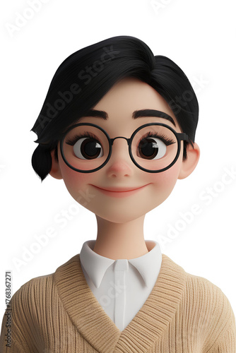 3d illustration of a  girl in glasses isolated on a transparent background. profile avatar 