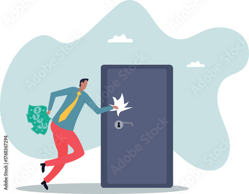 Opportunity or money knock on the door, new business chance or job and career offer, investment return or dividend.about a man and his life.