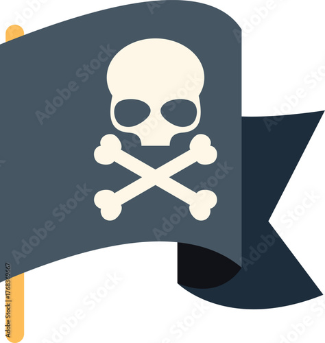 Pirate flag waving, featuring skull and crossbones, symbolizing rebellion, danger, and piracy on the high seas
