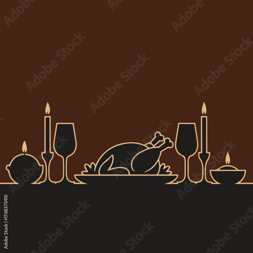 Thanksgiving holiday flat design collection with cozy fireplace scene, harvest basket, minimal pie slice, gratitude tree, and festive dinner table art