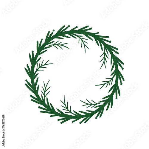 Minimalist winter pine twig wreath circular design festive natural greenery template vector