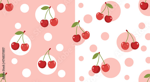 Adorable cherry pattern design in pastel pink and white for textile prints and backgrounds