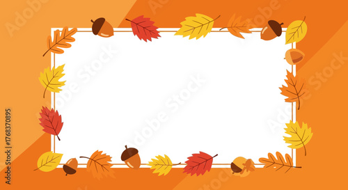 Autumnal frame with leaves and acorns, perfect for seasonal greetings and promotions creating a