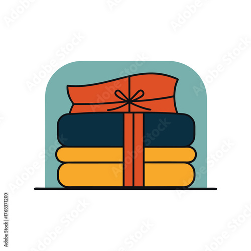 Neatly stacked folded blankets tied with rustic string prepared for storage or moving vector