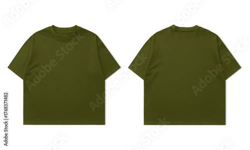 Stylish olive green t-shirt mock-up showcases front and back design for apparel branding and fashion promotion