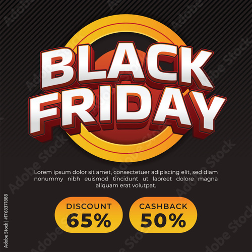 Black Friday Sale Poster with 65 Discount and 50 Cashback Offer