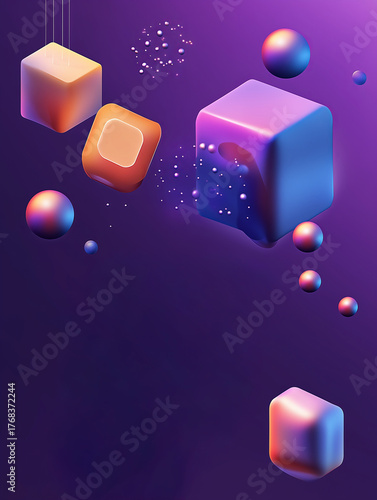 Creative Agency Service Ad with Colorful Artistic Geometric Theme on Deep Purple Background