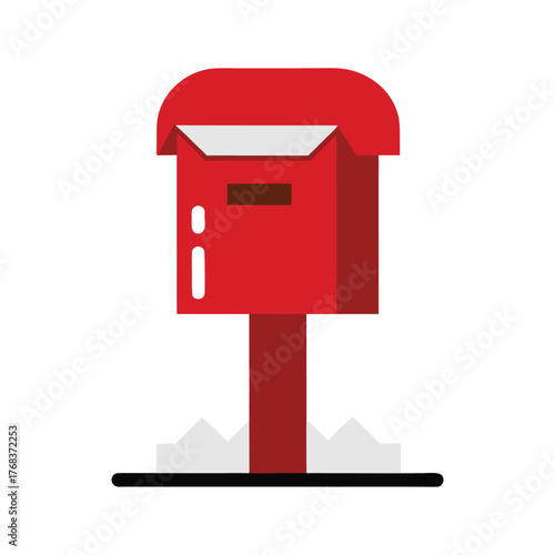 Red postbox covered in snow with a letter halfway inside winter postal service vector
