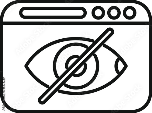 Simple line icon representing a crossed eye symbolizing a hidden tab inside a web browser window
