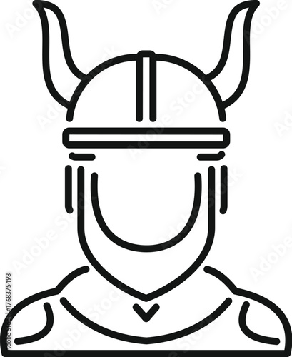 Simple line art icon of a viking warrior wearing a horned helmet and armor
