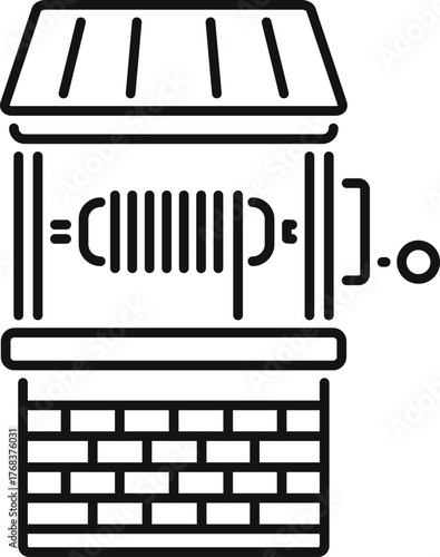 Simple line drawing of a water well with a crank and roof, representing traditional water sources