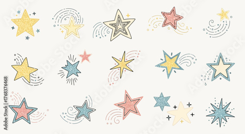 A whimsical background with hand-drawn stars creating a magical and dreamy aesthetic illustration