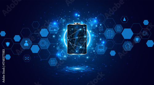 Battery technology concept with power circuit board. The future of fast electric battery charging	