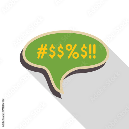 Comic speech bubble containing yellow swear symbols on green background, expressing anger, frustration, and negative emotions