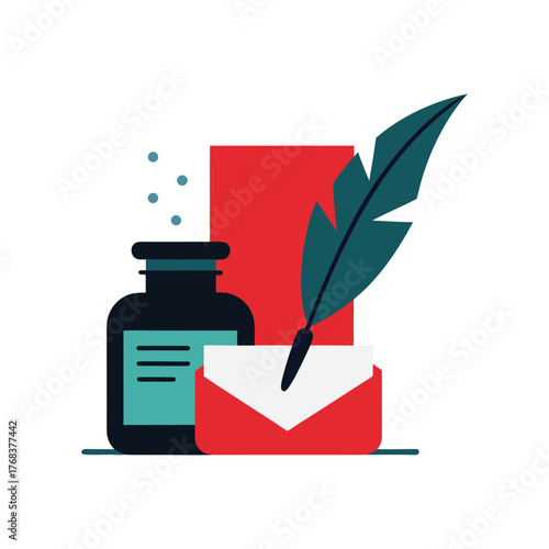 Vintage quill pen inkwell envelope and paper for handwritten letters and christmas greetings vector