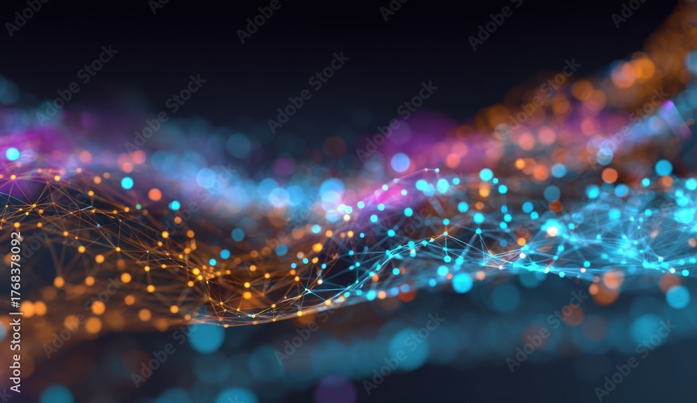 Obraz premium Abstract digital network with glowing interconnected points and flowing lines