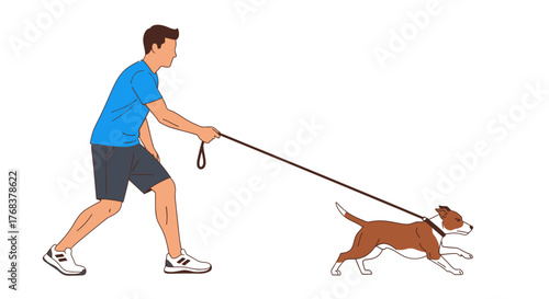 Illustration depicting a person walking a dog outdoors, emphasizing health and movement with