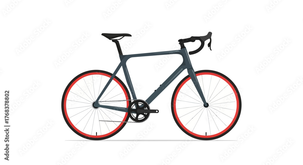 Fototapeta premium Sleek fixed gear bicycle design, modern transport illustration with red wheel rims against a white