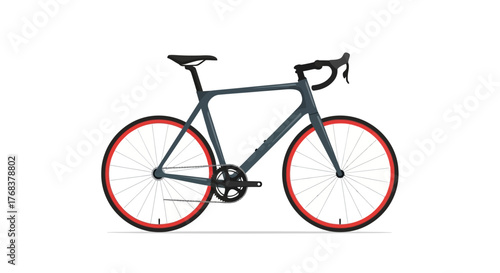Sleek fixed gear bicycle design, modern transport illustration with red wheel rims against a white