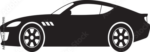 Black silhouette of a sleek sports car with white rimmed wheels and side vents vector