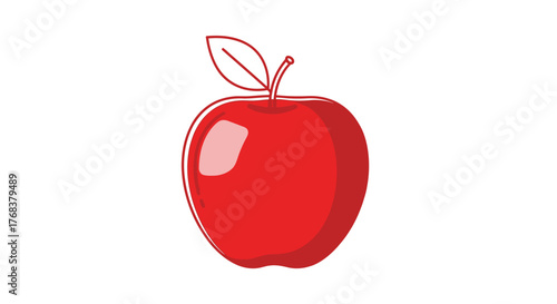 Vibrant red apple illustration with delicate line art and shiny highlight simple fruit art