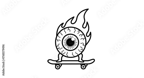 Fiery gaze embarking on a skate journey, capturing a daring blend of surrealism and urban culture