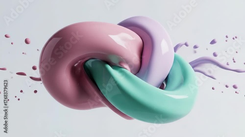 Dynamic Collision of Two Abstract Wavy Pastel Liquid Forms in Slow Motion.