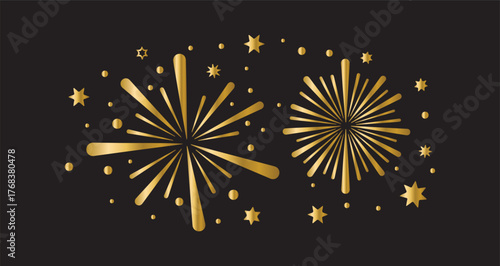 Golden Abstract Fireworks Exploding Amidst Stars on a Dark Background
