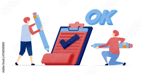 Person pressing OK on digital survey or exam evaluation board