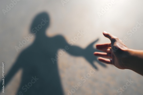 Human hand reaching out for shadow helping hand