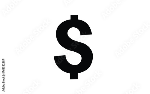 Bold black dollar sign symbol isolated on a clean white background representing finance and money