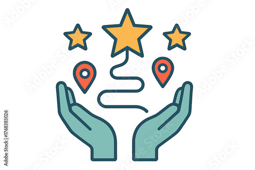 Hands supporting the route to achieving top quality rating and reaching important destinations