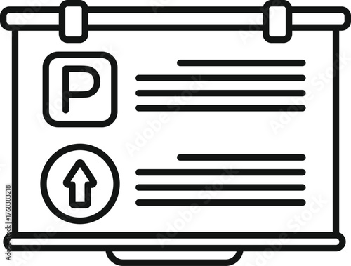 Parking presentation showing parking space and up arrow, simple design, parking lot information