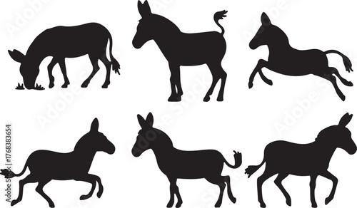 Cartoon donkey silhouettes in various poses