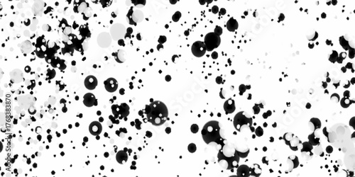 Abstract black and gray ink blots on white background, splatter splash paint transparent overlay background, pattern of black ink splatters watercolor splash  creating a swirling, dynamic effect.
