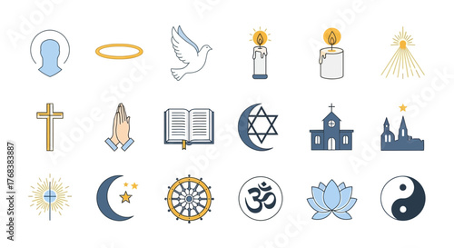 Diversity of Religious Symbols Icons Representing Various Faiths and Beliefs