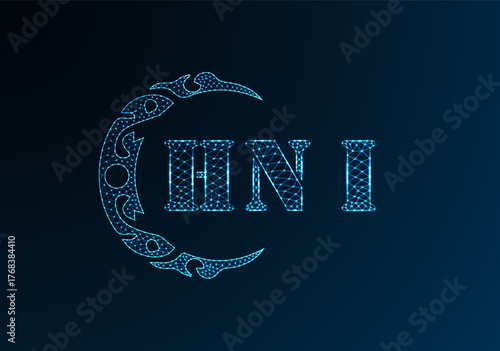 Low poly letter logo HNI design. HNI letter logo low poly vector design on blue color gradient background. HNI logo low poly design