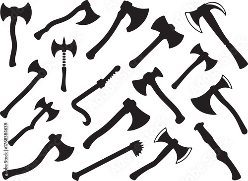 Collection of various axes in silhouette style