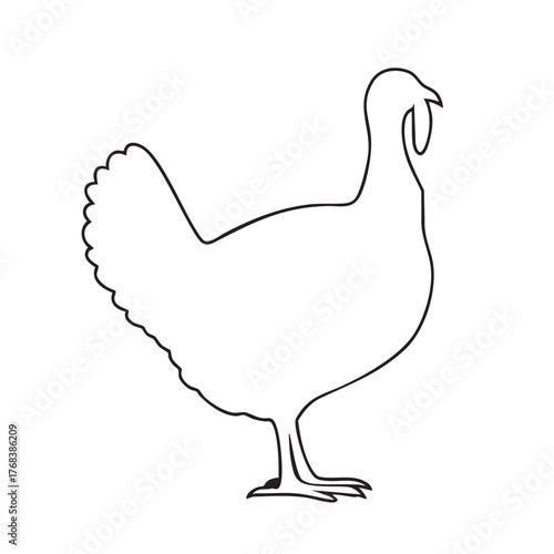 Minimalist outline of a turkey with a wattle and short tail feathers.