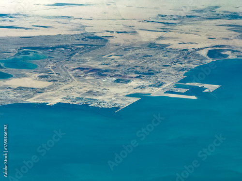 aerial landscape view of Saudi Arabia Coastline around Ras al-Khair - in the Eastern Province of Saudi Arabia - a town and port currently under development with project name 