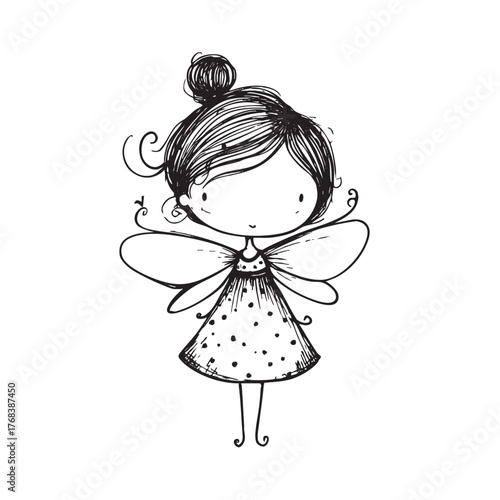 Hand-drawn sketch of a little winged fairy girl.